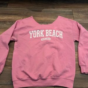 York Beach Maine crewneck, off the shoulder, cut neck